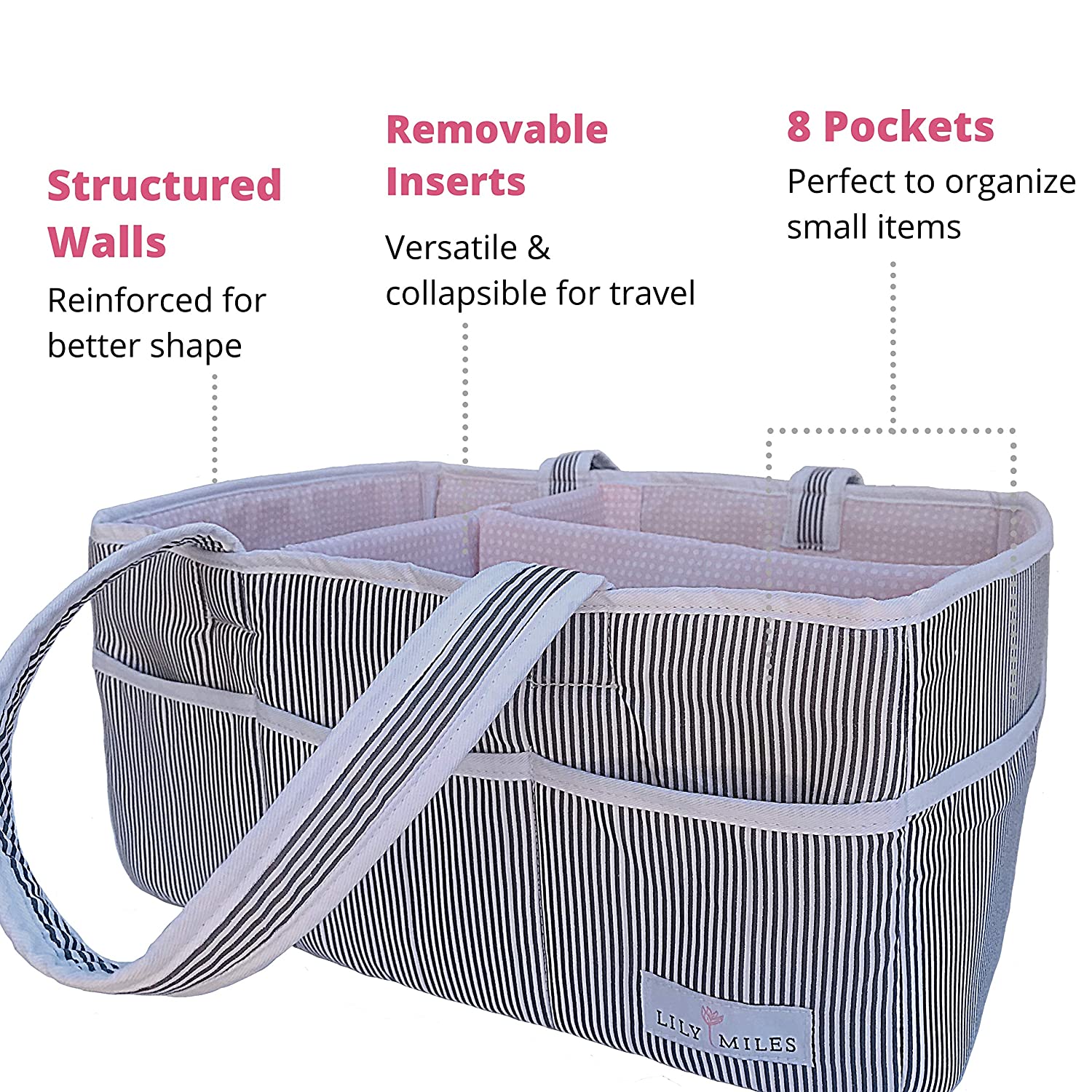 Lily Miles Baby Diaper Caddy - Large Organizer Tote Bag for Infant Boy or Girl - Baby Shower Basket - Nursery Must Haves - Registry Favorites - Collapsible Newborn Caddie Car Travel - Image 7